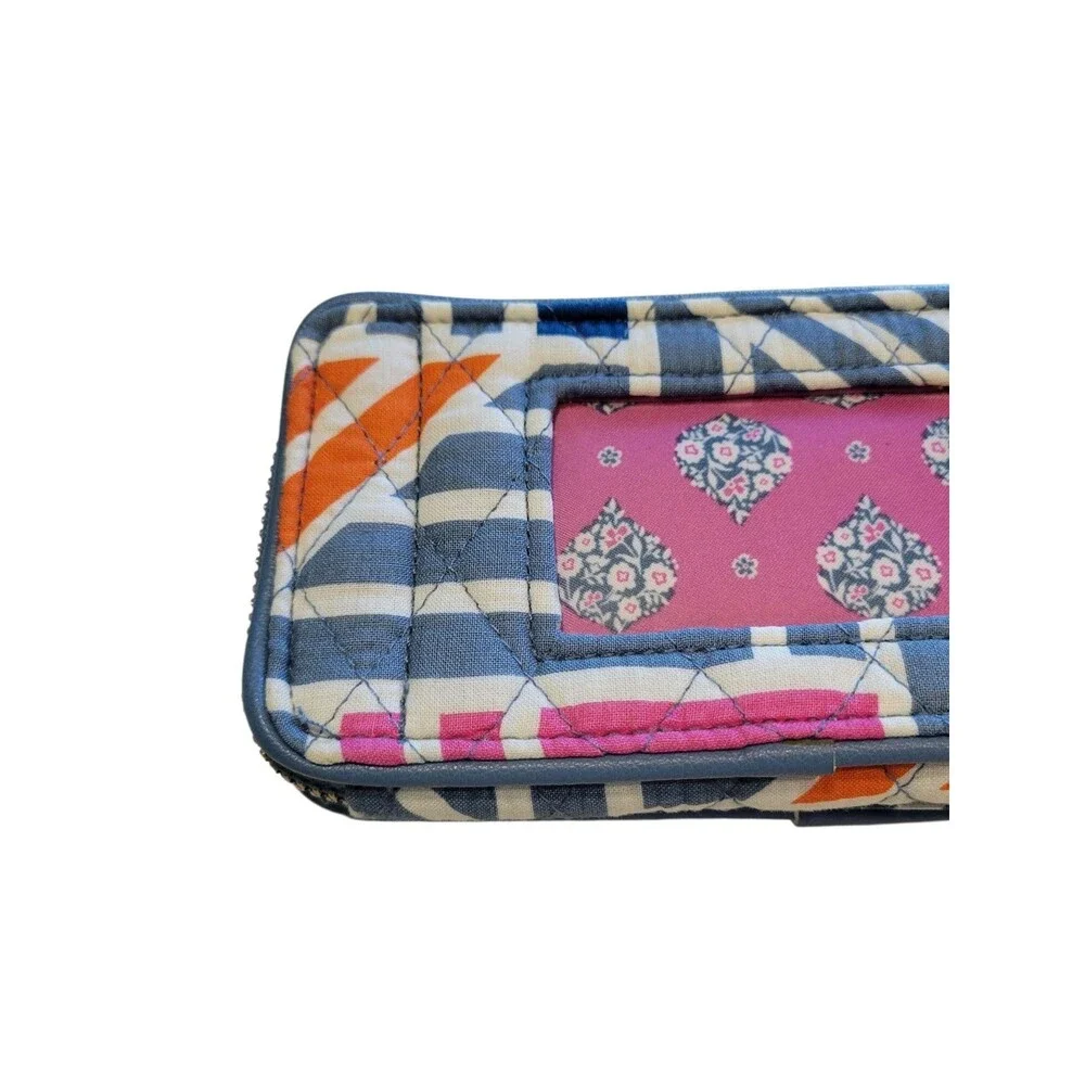 NWOT Vera Bradley Wristlet Wallet Blue/gray Pink Orange Zipper And Snap